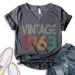 vintage 1963 t shirt v neck for women heather dark grey
