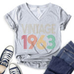 vintage 1963 t shirt v neck for women heather light grey