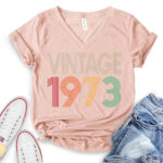 vintage 1973 t-shirt v neck for women heather peach