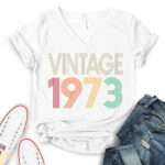 vintage 1973 t-shirt v neck for women white