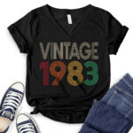 Vintage 1983 t-shirt v neck for women black