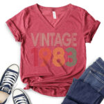 Vintage 1983 T-Shirt V-Neck for Women - 40th Birthday Gift Idea - heather cardinal