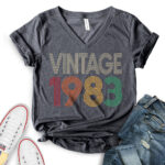 Vintage 1983 t-shirt v neck for women heather dark grey