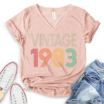 Vintage 1983 t-shirt v neck for women heather peach