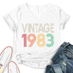 Vintage 1983 t-shirt v neck for women white