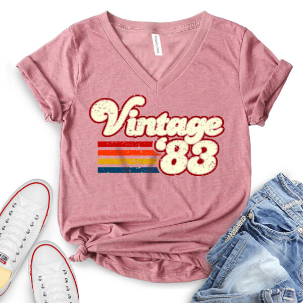 Vintage 83 T-Shirt V-Neck for Women - Birthday Ideas for 40th heather-mauve