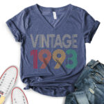Vintage 1993 t-shirt v neck for women heather navy