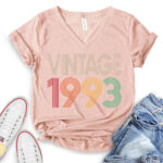 Vintage 1993 t-shirt v neck for women heather peach