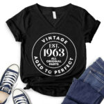 vintage est 1963 t shirt v neck for women heather black