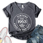 vintage est 1963 t shirt v neck for women heather dark grey