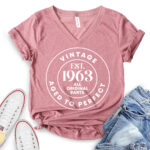 vintage est 1963 t shirt v neck for women heather mauve