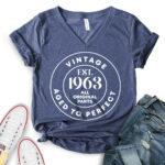 vintage est 1963 t shirt v neck for women heather navy