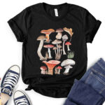 vintage mushrooms illustration t shirt for women black