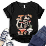 vintage mushrooms illustration t shirt v neck for women black