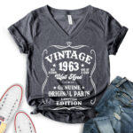Vintage Well Aged 1963 T-Shirt V-Neck for Women - 60th Birthday Gift Idea - heather dark grey