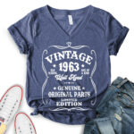 Vintage well aged 1963 t-shirt v neck for women heather navy