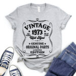 Vintage well aged 1973 t-shirt for women heather light grey