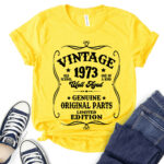 Vintage well aged 1973 t-shirt for women yellow