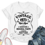 Vintage well aged 1973 t-shirt for women white