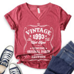 Vintage Well Aged 1993 T-Shirt V-Neck for Women - Birthday Ideas for 30 - Heather Cardinal