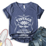 Vintage well aged 1993 t-shirt v neck for women heather navy