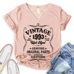 Vintage well aged 1993 t-shirt v neck for women heather peach