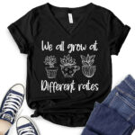 we all grow at different rates t shirt v neck for women black
