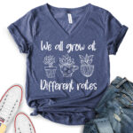 we all grow at different rates t shirt v neck for women heather navy