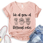we all grow at different rates t shirt v neck for women heather peach