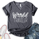 world traveller t shirt v neck for women heather dark grey
