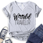 world traveller t shirt v neck for women heather light grey