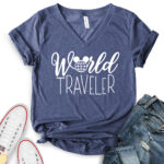 world traveller t shirt v neck for women heather navy