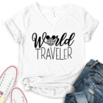 world traveller t shirt v neck for women white