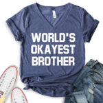 worlds okayest brother t shirt v neck for women heather navy