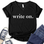write on t shirt v neck for women black