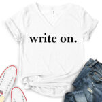 write on t shirt v neck for women white